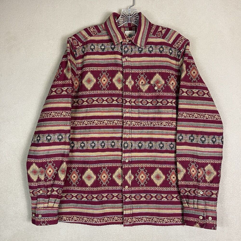 The Territory Ahead Shirt Mens Small Red Aztec Long Sleeve Cotton Regular Fit